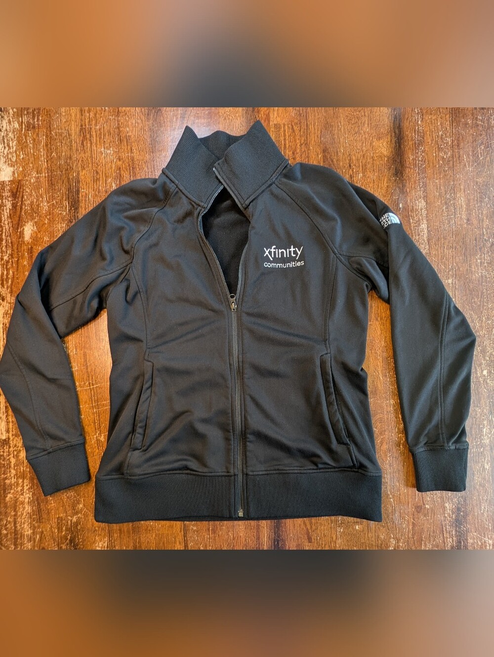 The North Face Full Zip Jacket Womens Large Black xfinity logo Activewear Top